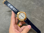 Pasha 41 mm mechanical gold white dial dark navy blue leather