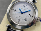 Pasha 41 mm mechanical silver white dial black leather