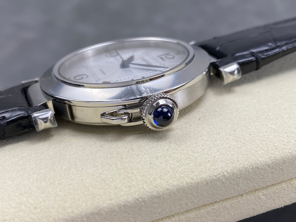 Pasha 41 mm mechanical silver white dial black leather