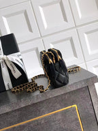 CC 25A Touch Phone Holder Bag 17.5cm with Chain Black Lamskin