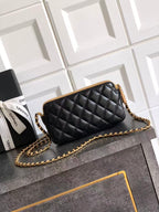 CC 25A Touch Phone Holder Bag 17.5cm with Chain Black Brown Lamskin