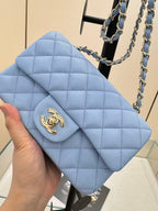 SQUARE FLAP BAG 20CM BLUE CAVIAR SILVER HARDWARE