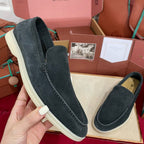 Loro Piana Suede Summer Walk Loafers Dark Grey