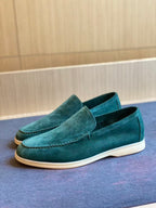 Loro Piana Suede Summer Walk Loafers Dark Green