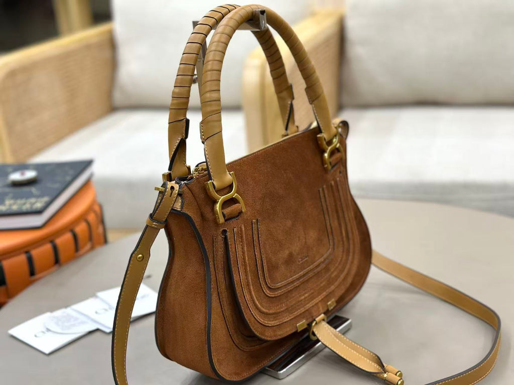 Chloe Marcie Bag 30cm Brown Suede