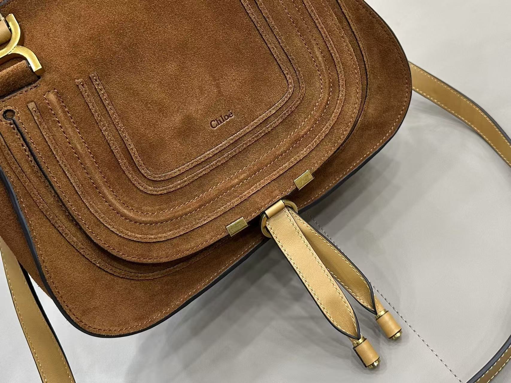 Chloe Marcie Bag 30cm Brown Suede