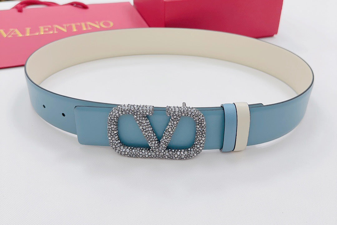 VLOGO SIGNATURE REVERSIBLE BELT 40MM BLUE  CALFSKIN