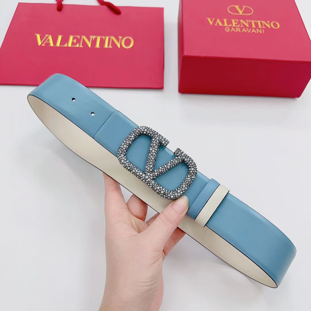 VLOGO SIGNATURE REVERSIBLE BELT 40MM BLUE  CALFSKIN