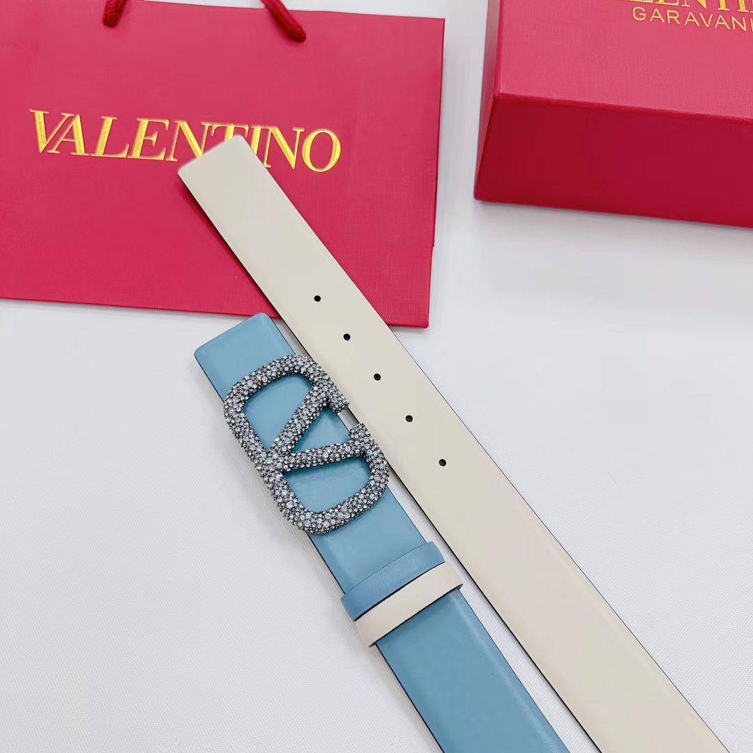 VLOGO SIGNATURE REVERSIBLE BELT 40MM BLUE  CALFSKIN