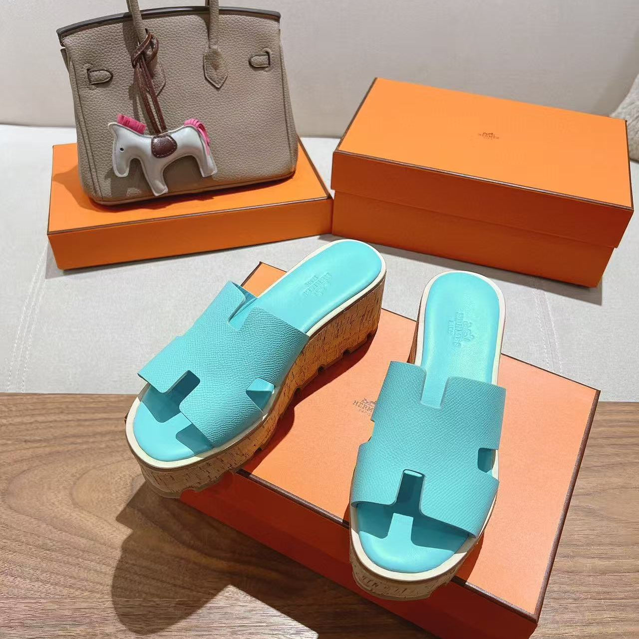 EZE 65 SANDAL MINT BLUE CALFSKIN