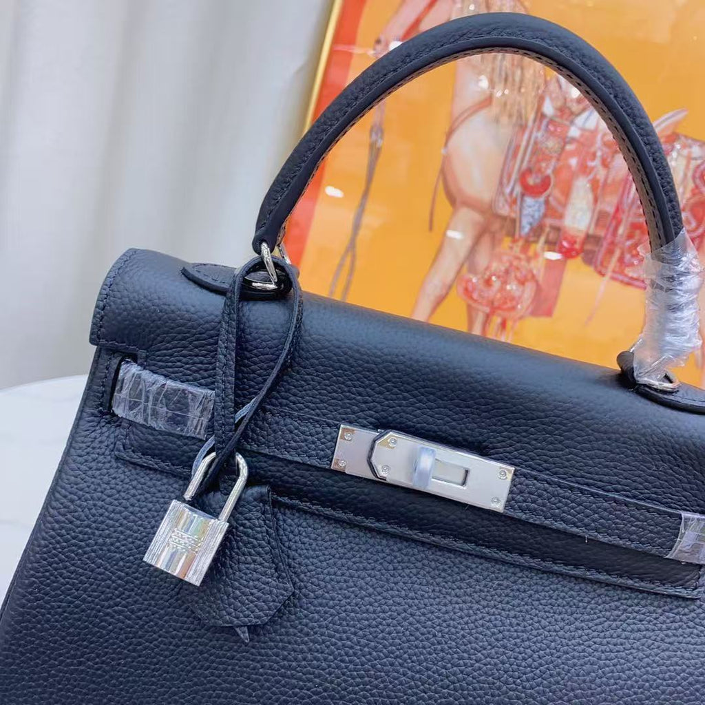 hm kelly 32cm black togo leather silver hardware