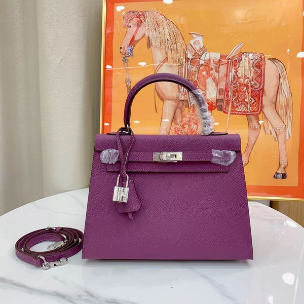 HM Kelly 25cm Purple Epsom Leather Silver Hardware