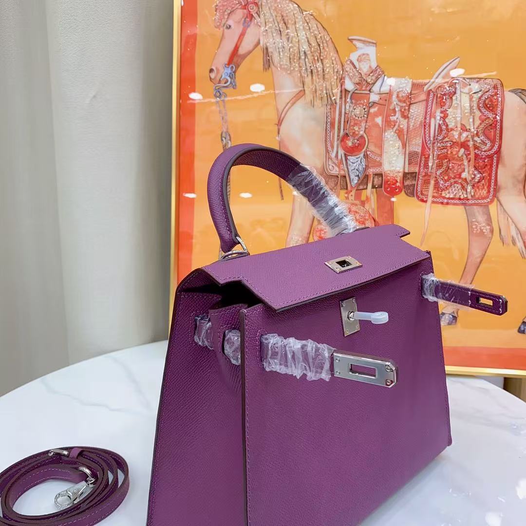 HM Kelly 25cm Purple Epsom Leather Silver Hardware