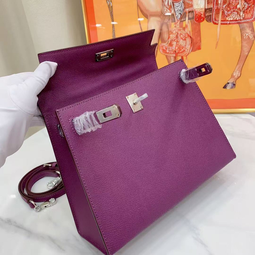 HM Kelly 25cm Purple Epsom Leather Silver Hardware