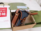 Gucci Horsebit Bag 25cm Blue mix Brown Leather Canvas