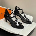 HM 26S STRAPPY HIGH HEEL 70MM IN BLACK LAMBSKIN