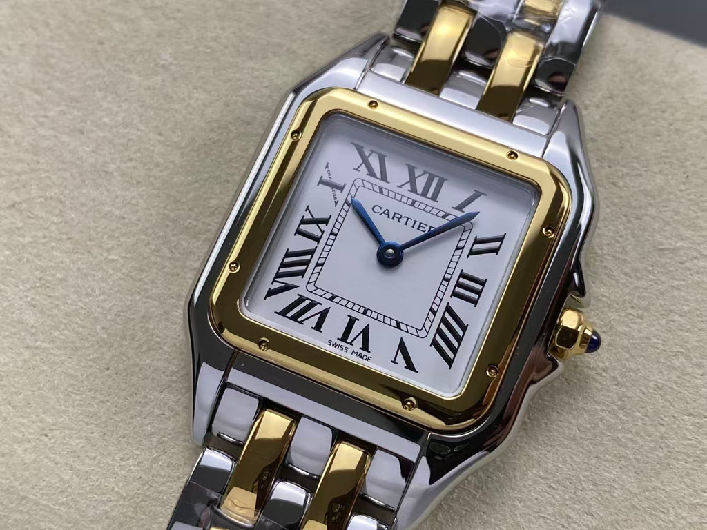 PANTHERE DE CARTIE 27MM QUARTZ GOLD STEEL WHITE DIAL BEST VERSION