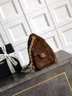 CHANEL 25S HOBO BAG 22 CM IN DARK BROWN SUEDE WITH GOLD HARDWARE