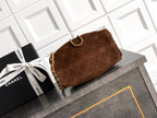 CHANEL 25S HOBO BAG 22 CM IN DARK BROWN SUEDE WITH GOLD HARDWARE