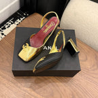 Slingback Black Gold 75mm Square Toe Cowhide
