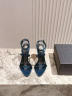 YSL High-Heeled Sandals 100cm With Strap Teal Leather