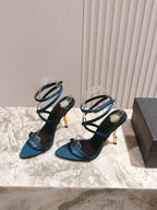 YSL High-Heeled Sandals 100cm With Strap Teal Leather
