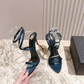 YSL High-Heeled Sandals 100cm With Strap Teal Leather