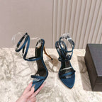 YSL High-Heeled Sandals 100cm With Strap Teal Leather