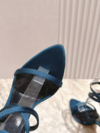 YSL High-Heeled Sandals 100cm With Strap Teal Leather