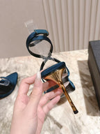 YSL High-Heeled Sandals 100cm With Strap Teal Leather
