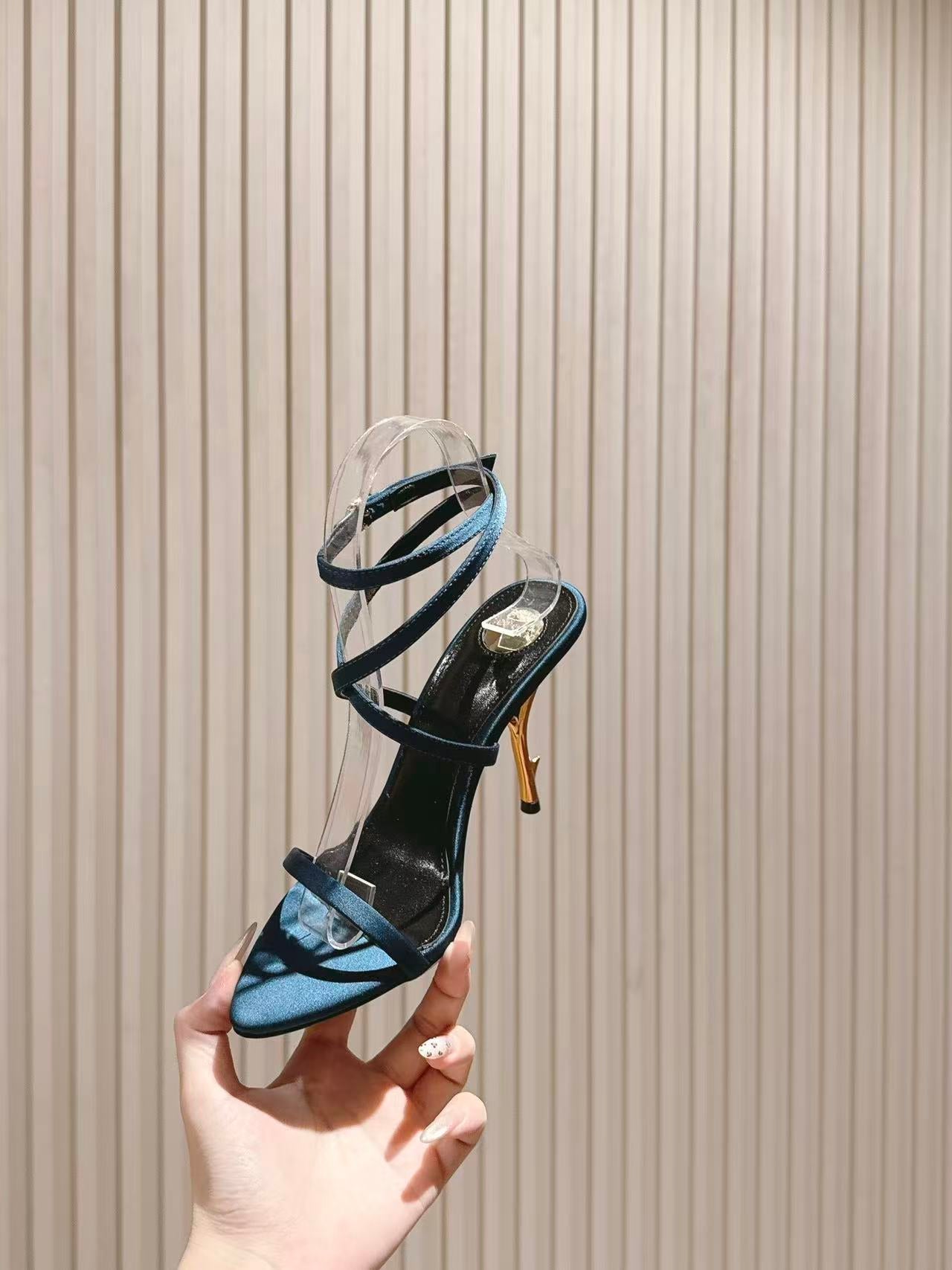 YSL High-Heeled Sandals 100cm With Strap Teal Leather