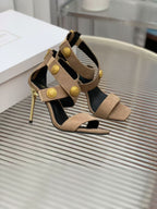 Balmain Crossover Strap Sandals 95mm Light Brown Suede