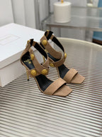 Balmain Crossover Strap Sandals 95mm Light Brown Suede