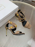 Balmain Crossover Strap Sandals 95mm Light Brown Suede