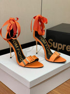 Tom Ford Sandal With Ribbon 105mm Orange In Silk And Sheepskin