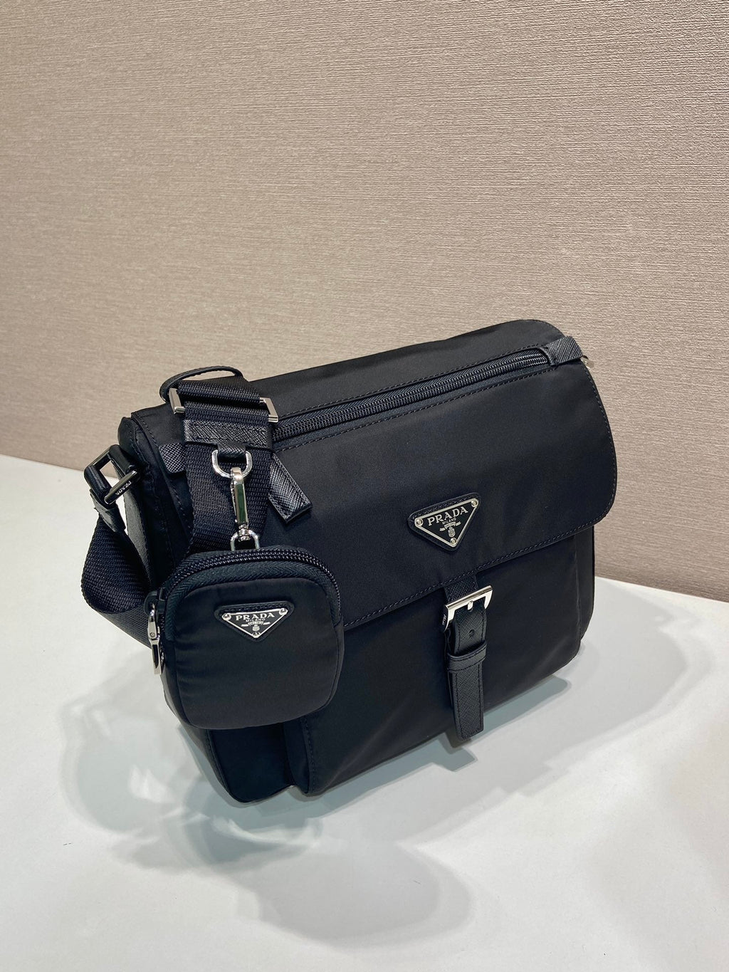 Prada Shoulder Bag 25cm Black Re-Nylon& Saffiano Leather