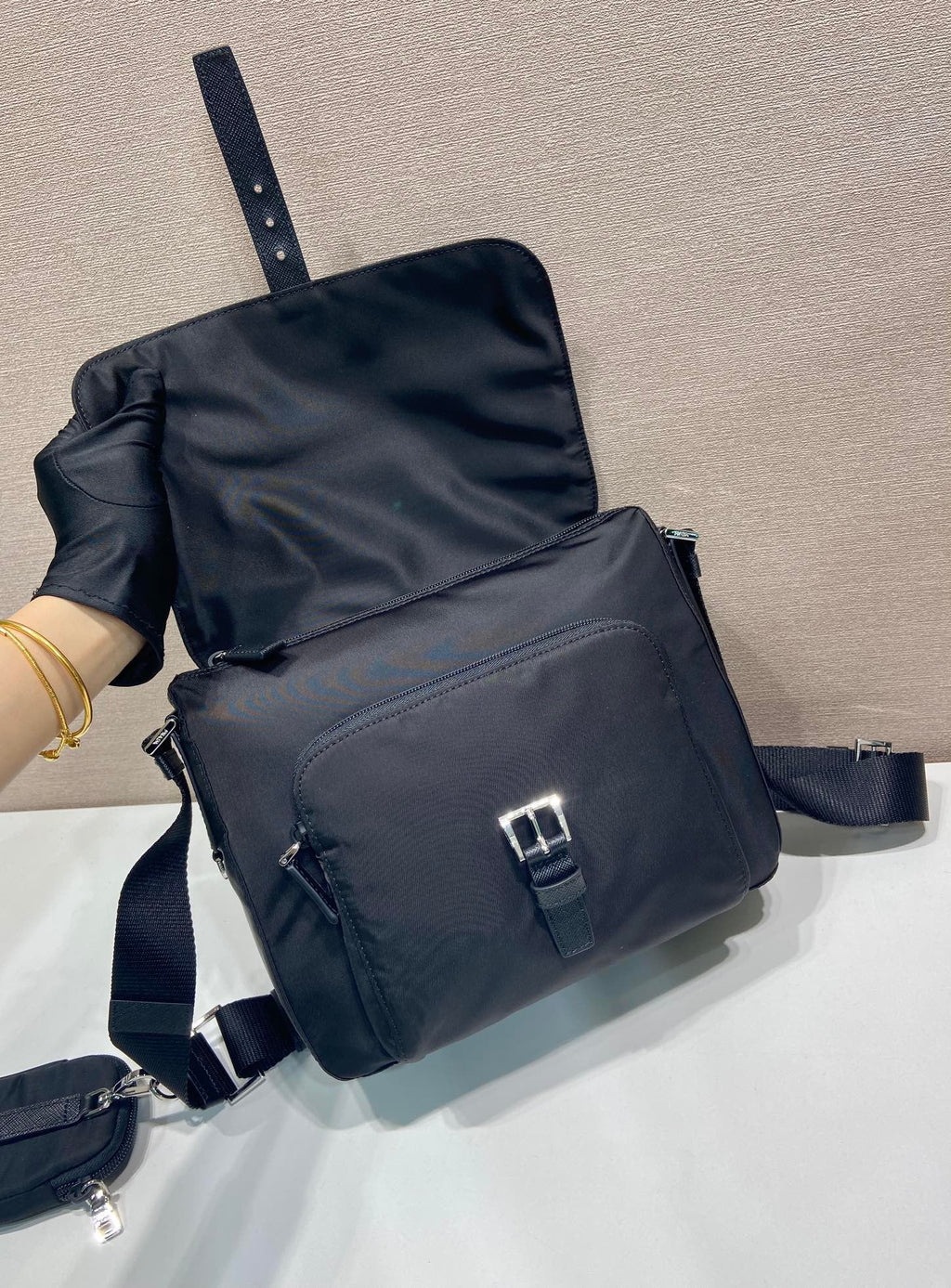 Prada Shoulder Bag 25cm Black Re-Nylon& Saffiano Leather