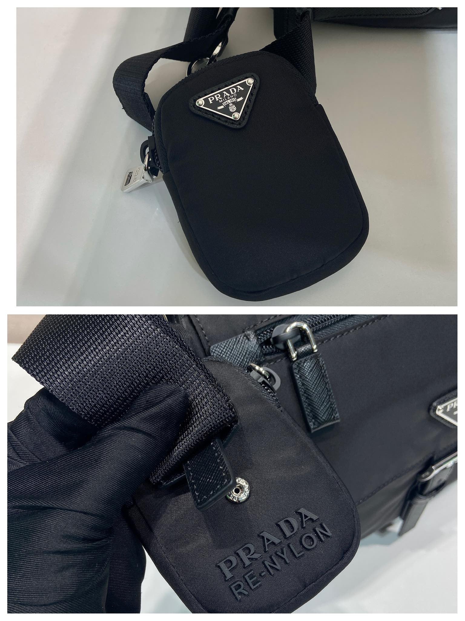 Prada Shoulder Bag 25cm Black Re-Nylon& Saffiano Leather