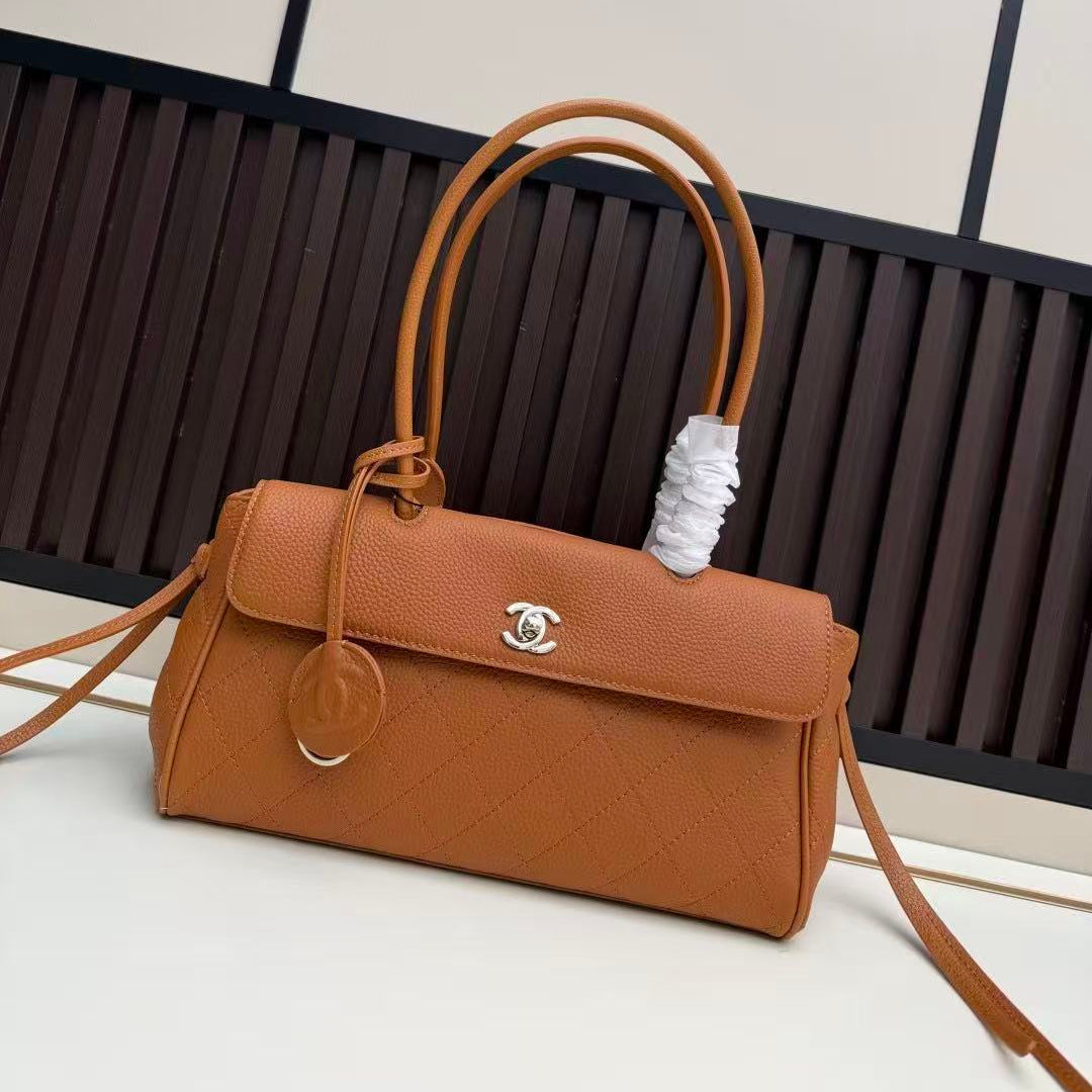 Chanel Flap Bag Top Handle 30cm Brown Cowhide Leather