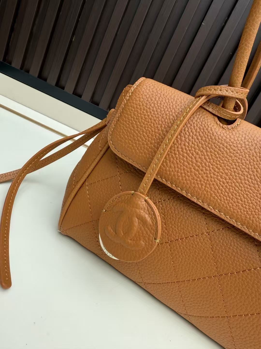 Chanel Flap Bag Top Handle 30cm Brown Cowhide Leather
