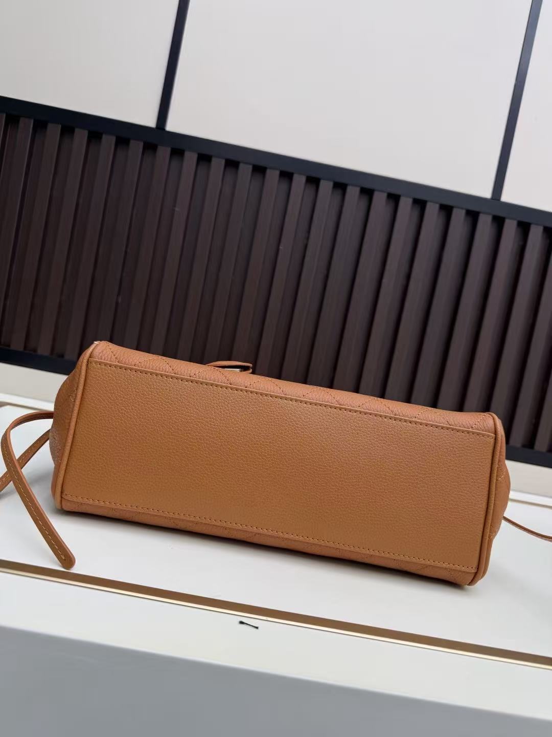 Chanel Flap Bag Top Handle 30cm Brown Cowhide Leather