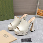 GG Platform Mule Sandals 13cm White Cowhide