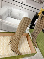 GG High Boots Horsebit 8cm Canvas Calfskin