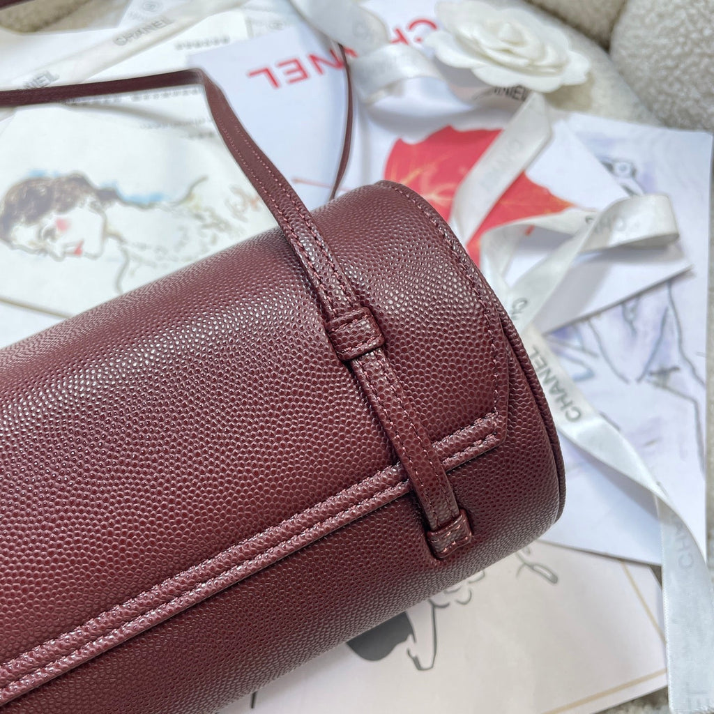 Chanel 2026 Bowling Ball Cylinder Bag 20.5cm Burgundy Caviar Leather