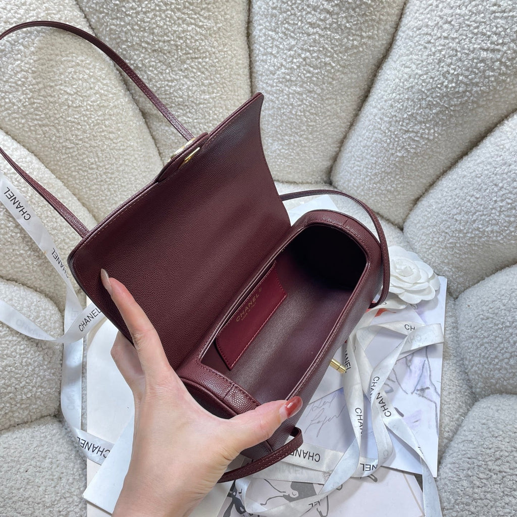 Chanel 2026 Bowling Ball Cylinder Bag 20.5cm Burgundy Caviar Leather