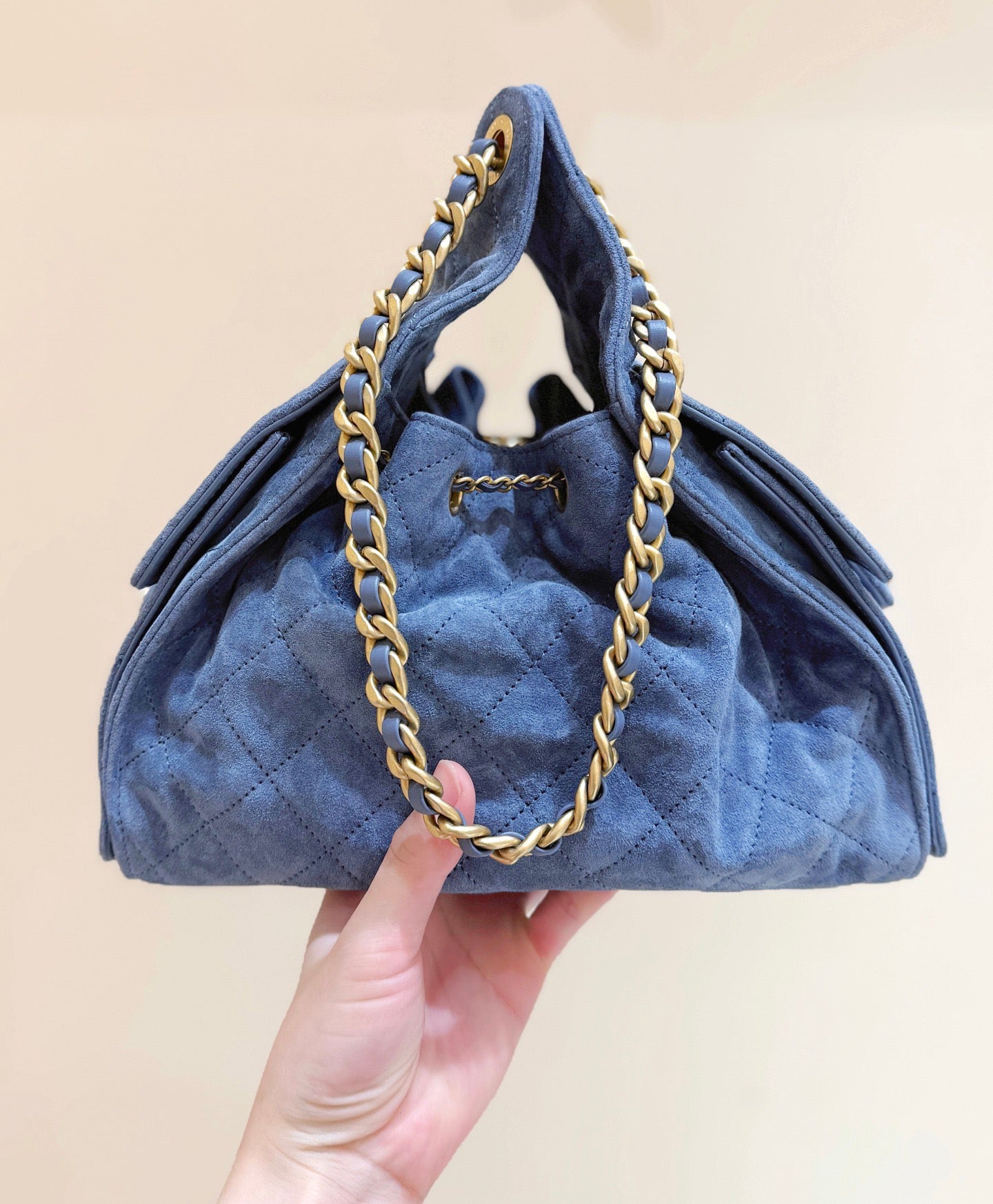 CC 25C Hobo Bag 30cm Dark Blue Suede