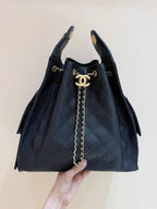 CHANEL 25S HOBO BAG 40 CM IN BLACK CALFSKIN WITH GOLD HARDWARE