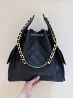 CHANEL 25S HOBO BAG 40 CM IN BLACK CALFSKIN WITH GOLD HARDWARE