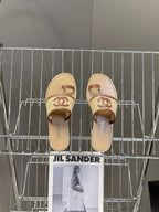 CC 2026 Open-Toe Shoes Beige Brown Sheepskin Raffia