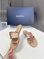 CC 2026 Open-Toe Shoes Beige Brown Sheepskin Raffia